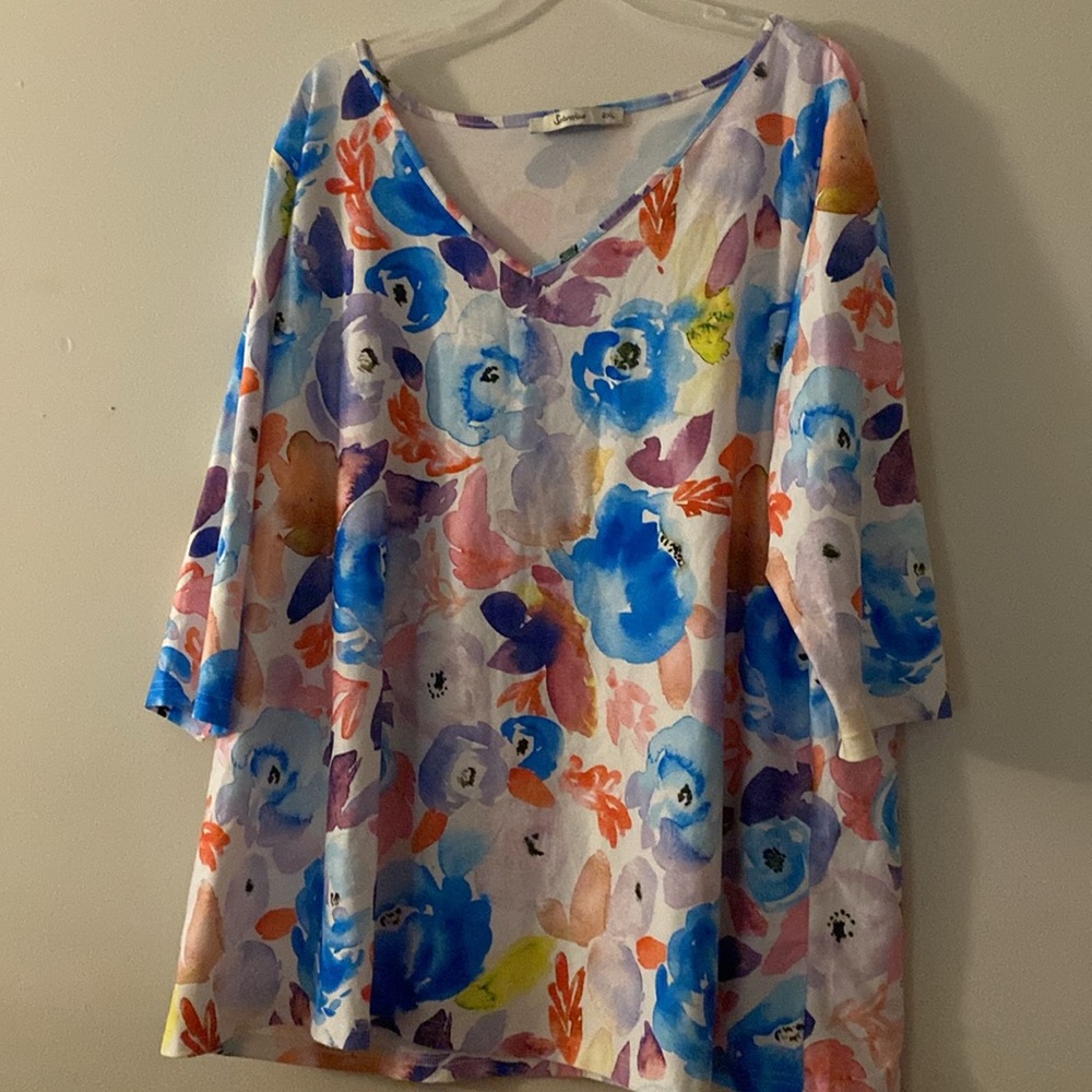 Sakurafiua* 2X V-Neck Floral Print Blouse EUC
